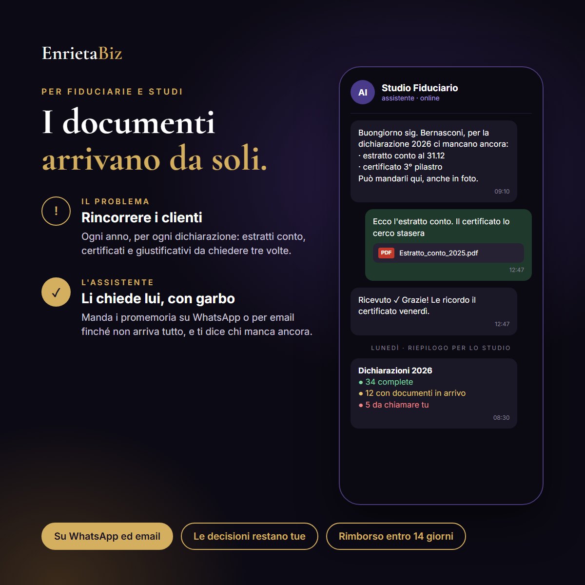 L'assistente chiede a un cliente i documenti per la dichiarazione e fa il riepilogo per lo studio