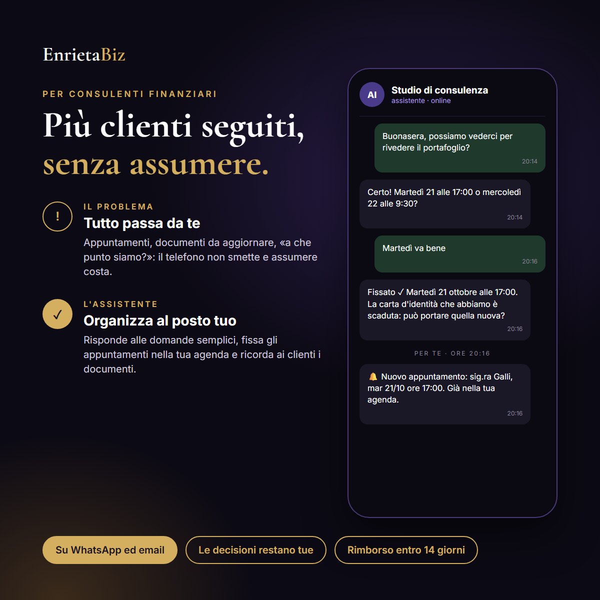 Un cliente fissa un appuntamento su WhatsApp e lo studio riceve la notifica